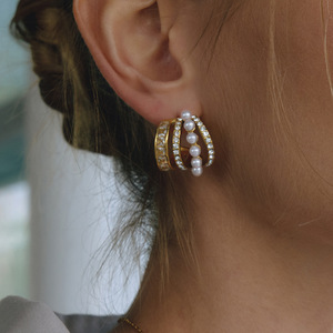 <b>Cuff</b> <b>Earrings</b> Stainless Steel Rhinestone Faux Pearl C-Shaped Geometric Party Jewelry - Product Image 3