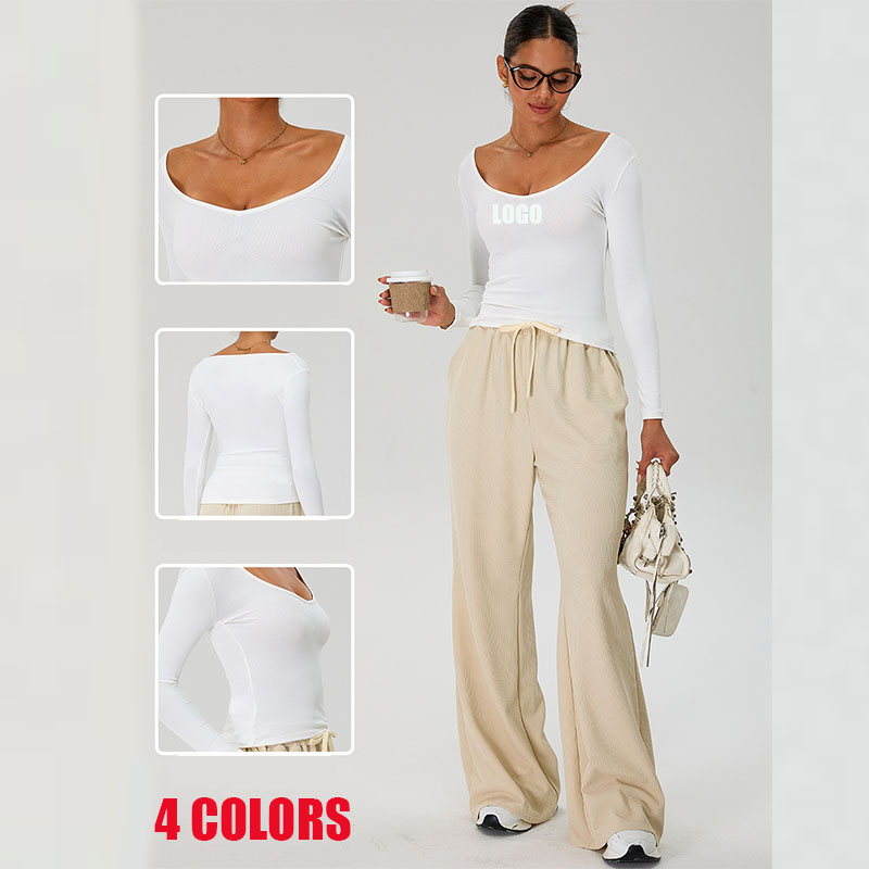 Custom New Trend Wholesale Active Fitness Women Sports Wear Nude Feeling Quick Drying V Neck Long Sleeve Gym Yoga Top For Women