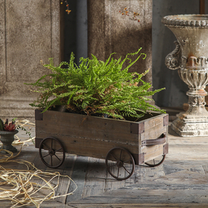 Rustik tarzı yaratıcı ev eski çiftlik dekorasyon ahşap ve Metal <span class=keywords><strong>Handcart</strong></span> raf balkon çiçek rafı - Product Image 2