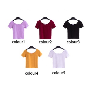 T-shirt d'été à la mode pour femmes T-shirt en coton à manches courtes solide - Product Image 4