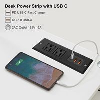 Multiprise encastrable 20W avec USB-C à charge rapide, prise de courant de bureau standard US, rallonge encastrée pour salle de conférence