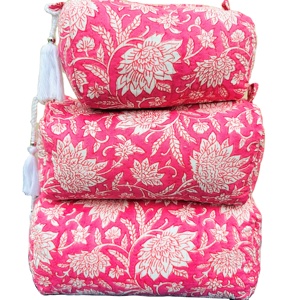 Quilted Floral Print Toiletry Bags Large Indian Cotton Travel Makeup Pouches Fashion Cosmetic Bags And <b>Cases</b> Quilted Wash Bag - Product Image 1