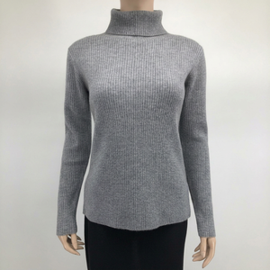 Suéter de Cuello Alto para Mujer, Tejido de Punto Acanalado, 100% Lana, Color Gris Sólido, Invierno, Manga Larga, Estilo Minimalista - Product Image 1