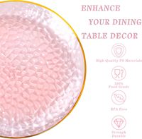 100 Assiettes jetables en plastique transparent rose et or à bords martelés, comprenant 50 assiettes à dessert transparentes et 50 assiettes à dîner pour les fêtes