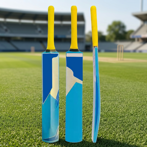 Bate de Cricket de Madera JNA Group con Hoja de Madera Natural Azul, Mango Amarillo, Ambidiestro, Ligero, Estilo Clásico para Uso en Partidos - Product Image 5