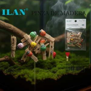 Mini Mollette in Legno Ilan 3,5cm Multicolore con Corda di Iuta per Rettili - Product Image 3