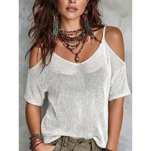 Pull en tricot ouvert à épaules dénudées marron taille S pour femmes - Product Image 4