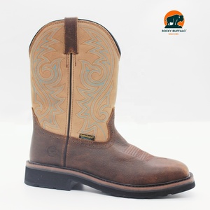 Bottes d'équitation en cuir véritable marron Rocky Buffalo, best-seller, semelle en caoutchouc, bottes <span class=keywords><strong>de</strong></span> <span class=keywords><strong>chasse</strong></span> avec broderie - Product Image 1