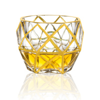 Verre à whisky géométrique incrusté d'or, sans plomb, avec design à facettes pour bar à domicile et fêtes