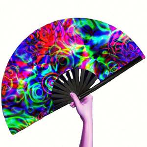 Éventail à main en bambou gravé personnalisé avec logo, grand format, anti-UV, pour festivals, avec motif sculpté - Product Image 1