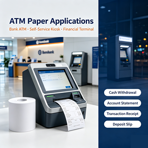 Rouleau de papier thermique pour guichet automatique, format personnalisé, papier de transaction bancaire, vente en gros directe d'usine OEM, export - Product Image 2