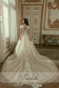 Ruolai ZW01002 elegante camicia Vintage manica Champagne cattedrale abito da ballo in pizzo abito da sposa modesto abito da sposa - Product Image 5