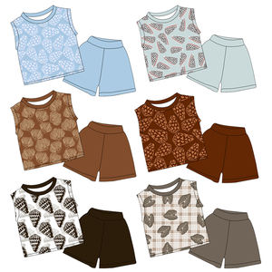 Ensemble deux pièces en soie de lait douce et respirante pour enfants, imprimé personnalisé, style hawaïen, décontracté, sans manches, pour garçons et filles, vente en gros - Product Image 1