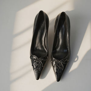 WETKISS 2026 – Élégantes Chaussures à Nœud pour Femme, Escarpins de Bureau à Talons, Escarpins de Soirée en Cuir à Lacets, Escarpins à Bout Pointu pour Femme, Escarpins à Petit Talon - Product Image 2