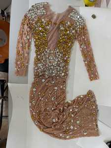 AD1175 Bühnen kostüme für Sänger Crystal Sexy Outfit Nude Stretch Mesh Stoff Perspektive Party Nachtclub Ballkleider - Product Image 6