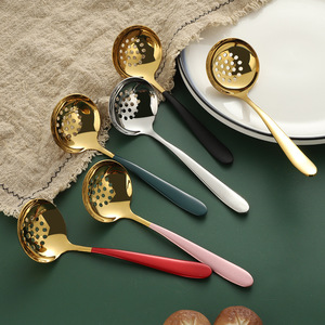 Cuchara de sopa de acero inoxidable 304 con mango largo, cuchara coladora redonda profunda, cuchara de mesa duradera para el hogar, color sólido - Product Image 3