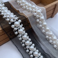 Ruban décoratif en dentelle perlée, strass et perles cousues à la main, en tulle maillé, avec perles bulles, pour vêtements de mariage, accessoires pour cheveux et bricolage