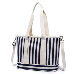 Hot sell Women Lady travel gift shopping bags Zipper closure Multi-pocket Spring cotton canvas tote bag custom print