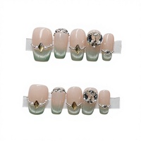 YZ 59 Desert Island White Moonlight Sparkling Rhinestone Small Chain Nude Shiny Press Finger Nails Wearable Press Nails