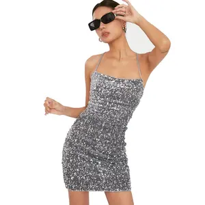 Individueller Sommer Y2K Kleidung Pailletten sexy eng hohe Qualität Frauen Party sexy ärmellos einfarbig Cami Bodycon Paillettenkleid