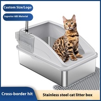 Bac à litière pour chat extra large, écologique, moderne, en acier inoxydable, avec toilette à hauteur réglable, design carré