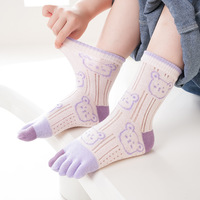 Chaussettes d'été en coton à cinq doigts, motif ours de dessin animé, absorbantes, pour enfants, usage quotidien en extérieur, vente en gros