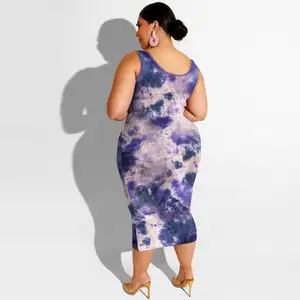 2020年夏新しい絞り染めプリントツーピーススカートタイトヒップフィットファッションカジュアルセットプラスサイズの女性ツーピースドレス