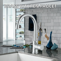 Robinet de cuisine en laiton à poignée unique, design moderne, pour hôtel, montage sur comptoir, eau chaude et froide régulée, finition polie, céramique, monotrou