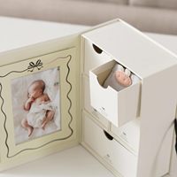 Boîte cadeau haut de gamme étanche pour baptême de bébé avec tiroir à 5 compartiments, pelliculage mat et gaufrage