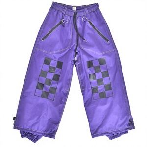 Unisex Heated Printed Purple Checker Snowboard Pants Drawstring Waist Air Vents Multiple Cargo Pockets Elastic Cuffs Winter Wear - Product Image 1