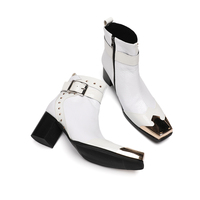 Bottes de danse jazz à talon haut en cuir véritable à bout carré NA1004 pour hommes, grandes tailles, avec boucles et sangles, bottes à la cheville, chaussures de soirée en boîte de nuit