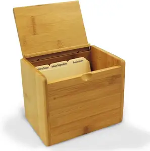高品质组织者竹木平盖食谱和分隔器木制食谱盒
