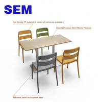 Ensemble de 4 chaises en PP et table en contreplaqué marin pour restaurant, école, hôtel, cantine, salle à manger