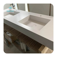 Meuble-lavabo mural moderne blanc sur mesure en Corian, double vasque en acrylique composite écologique pour salle de bain