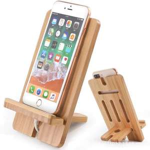 Bamboo Wood Phone Stand Desktop <b>Tablet</b> <b>Holder</b> Natural Color Solid Wood Detachable Design For Charging And Display - Product Image 2