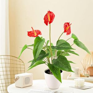 Bouquet d'Anthurium Rouge Artificiel Effet Naturel, 12 à 18 Têtes, Plante Verte Artificielle, Fleur Artificielle pour Décoration Intérieure Salon - Product Image 2