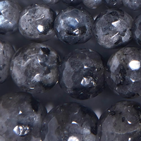 Perles rondes facettées en pierre naturelle Larvikite pour la fabrication de bijoux, perles en labradorite noire