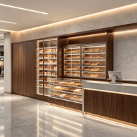 Comptoir de présentation de cigarettes en bois laqué haut de gamme avec caisse intégrée, vitrine à cigares en verre