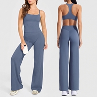 Ensemble de sport et yoga personnalisé avec logo – Sensation seconde peau, anti-humidité – Débardeur et pantalon évasé – Ensemble 2 pièces pour l'exercice et la gym