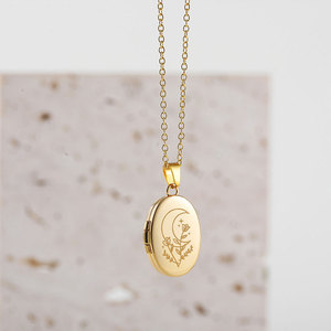 Custom wholesale 316L Stainless Steel 14k 18k Gold Plated Eye Picture Photo Pendant Locket <b>Necklace</b> <b>for</b> Women <b>Men</b> - Product Image 5