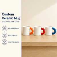 Mug à café en céramique 330 ml en gros, avec logo personnalisé, poignée colorée épaisse, tasse émaillée pour café, hôtel, cadeau d'entreprise, promotion