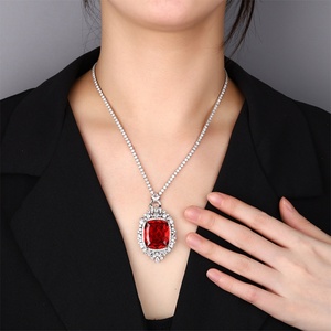 Bulk Supply High Quality 23*23mm Red Cubic Zirconia Jewelry Trendy Eco-friendly Copper Women <b>Statement</b> Pendant <b>Necklace</b> - Product Image 4