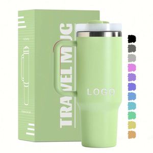 Gobelet isotherme personnalisé de 40 oz en acier inoxydable à double paroi, tasse à café isolée sous vide de 40 oz, tasse de voyage pour voiture avec poignée et couvercle à paille - Product Image 1