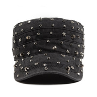 Gorra de béisbol unisex de algodón lavado con remaches y visera plana para exteriores