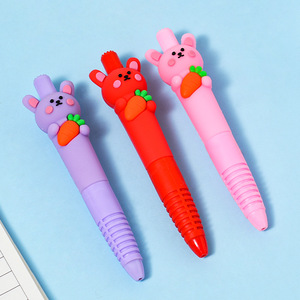 Carrot Rabbit Ballpoint Pen 0.5mm Black Ink Metal Tip Rubber Grip Student Office Stationery - Product Image 1