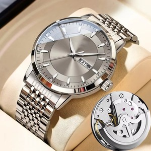 Reloj Mecánico de Imitación de Acrílico y Acero Inoxidable Totalmente Automático para Hombre, Resistente al Agua 30M, Luminoso, con Doble Calendario, Moderno - Product Image 2