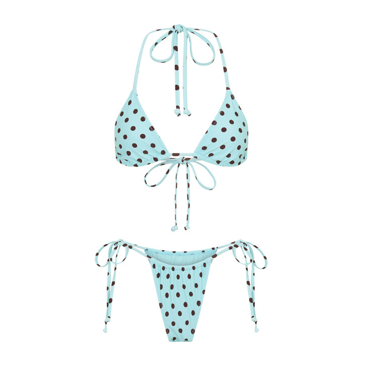 Blue Polka Adjustable Tie-up Cords Bikini Set