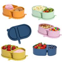 Boîte à sauce et assaisonnements en silicone personnalisée à double compartiment, portable, avec couvercle, inodore, de qualité alimentaire, pour déjeuner/collation, 300 ml