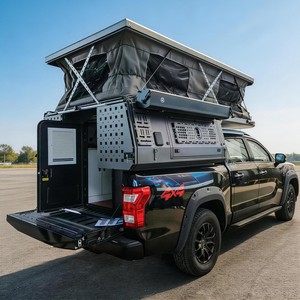 Caisse arrière grise de forme spéciale pour pick-up, aménagée en espace de vie pour voyages en autonomie et camping en extérieur, modification de coffre de véhicule - Product Image 2
