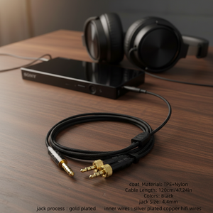 Câble audio de remplacement pour écouteurs hifi, en cuivre plaqué argent, 4.4mm, pour moniteur Marshall Major II III |   Microphone et volume - Product Image 3